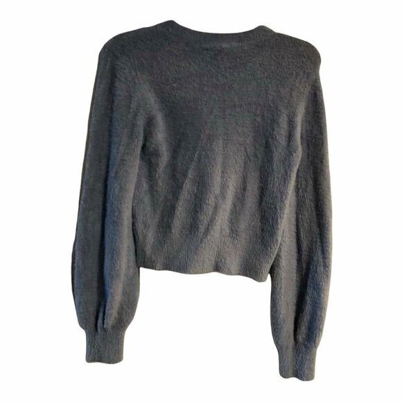 WAYF Crop Fuzzy Fur Sweater Puff Sleeve 90s Light Blue Size S NWT #3641-3 - Picture 2 of 4